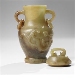 Chinese greenstone covered vase, H14.5cm 