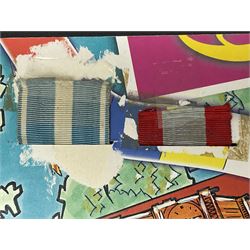 French Republic Colonial Medal with five clasps for Libye, Afrique Francaise Libre, Bir Hakeim, Koufra and Tchad; and Croix de Guerre Des Theatres D'Operations Exterieurs with three MID leaves and gold star; both with ribbons (2)