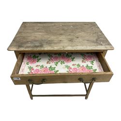 Victorian pine drop leaf table, with drawer, circular pine pedestal table, pine side table and two plate racks (5)