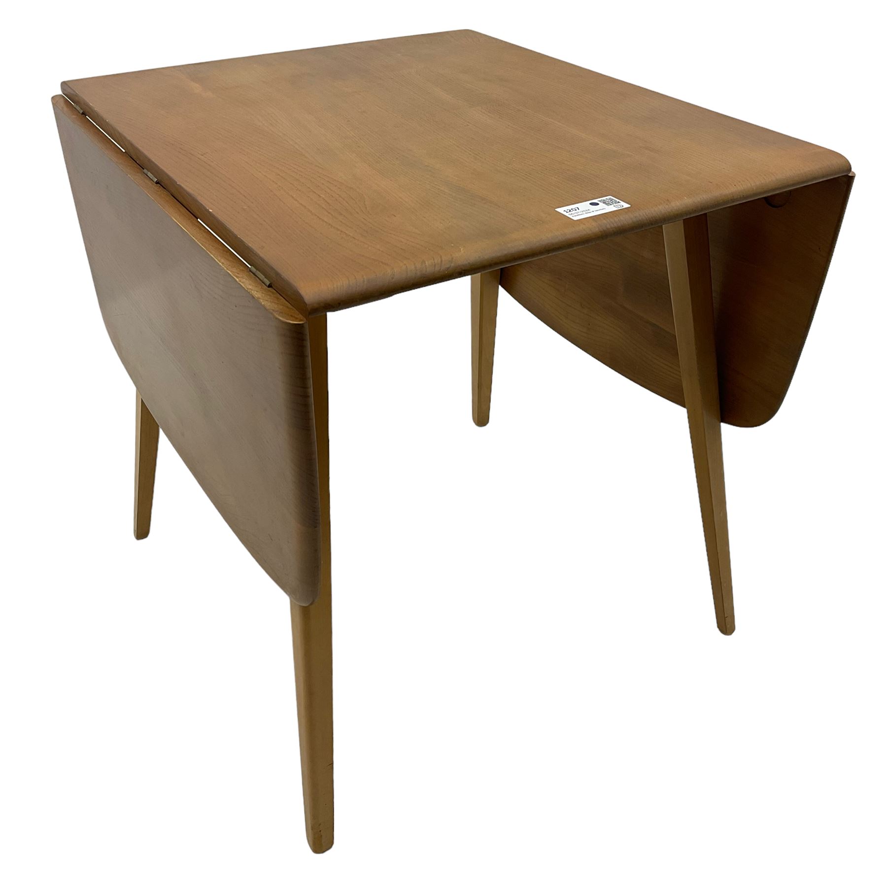 Ercol - elm and beech dining table, rectangular drop-leaf top on splayed square tapering supports 