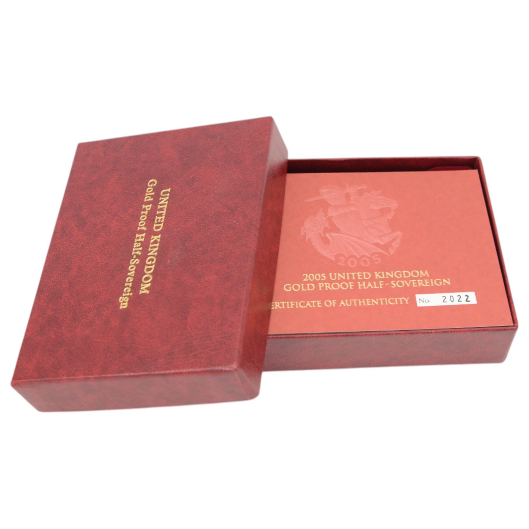 Queen Elizabeth II 2005 gold proof half sovereign coin, cased with certificate