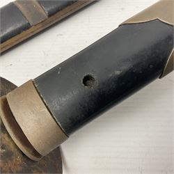 Good quality Japanese sword blade with later WWII fittings and scabbard  - 67.5cm slightly curving blade with unmarked tang, plain iron tsuba and lacquered grip with copper mounts; in lacquered wooden scabbard with tape bound tip L94cm overall