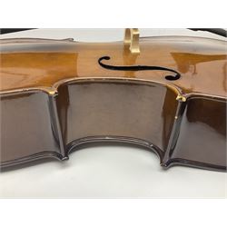 Stentor Student I quarter-size cello with 59.5cm two-piece maple back and ribs and spruce top; bears maker's label with serial no.M076096 L95.5cm overall; in Stentor soft carrying case with bow