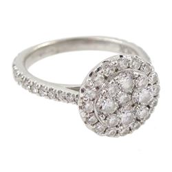 18ct white gold round brilliant cut diamond halo cluster ring by Rox, total diamond weight 1.01 carat