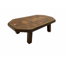 Dutch oak coffee table with inset tile top