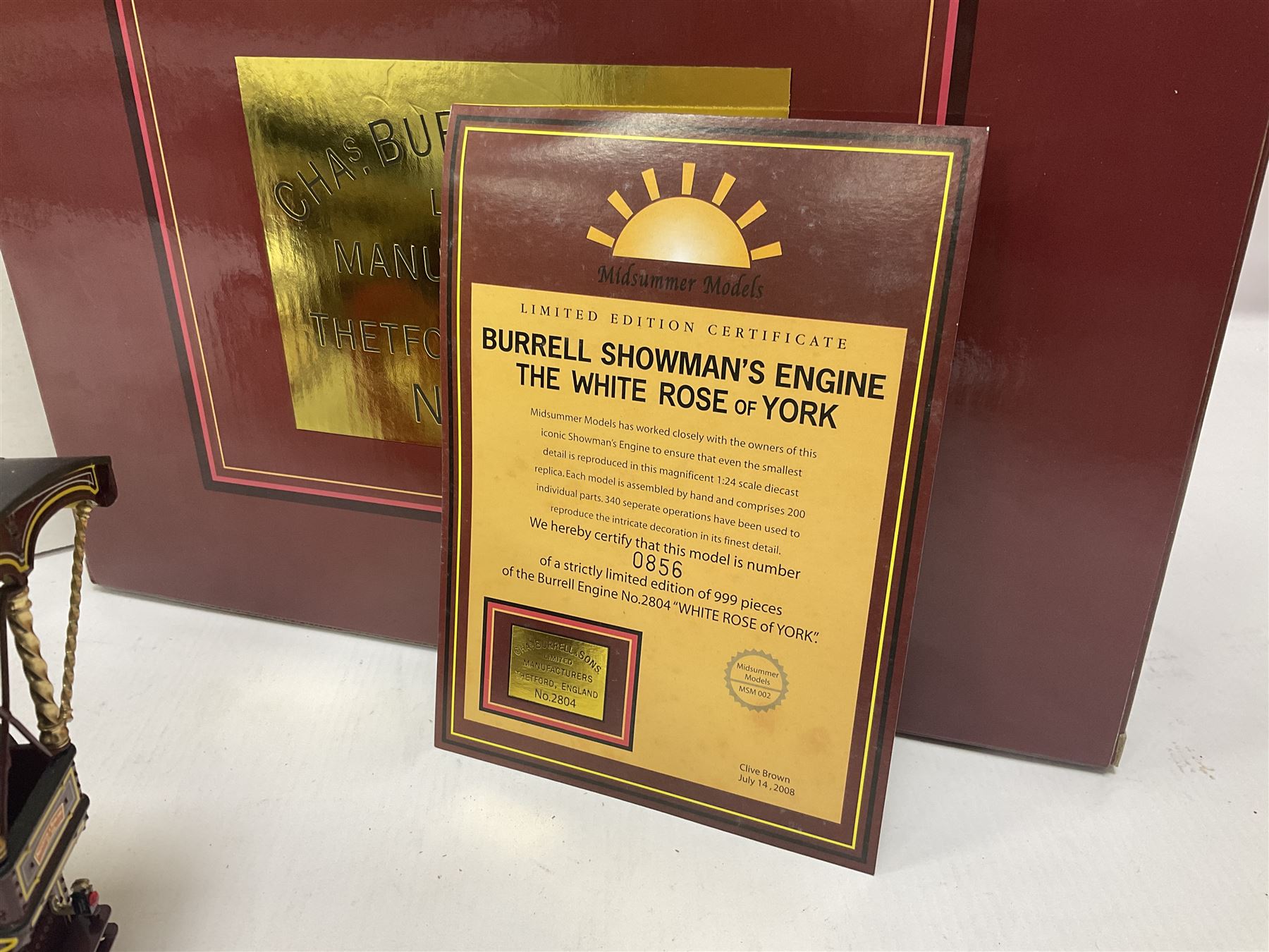 Midsummer Models 1:24 scale model Burrell Showman’s Engine No.2804 ‘The White Rose of York’ limited edition 856/999, with certificate of authenticity and original boxes 