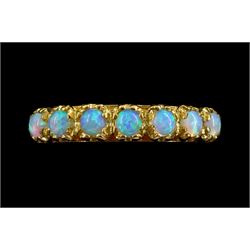 Silver-gilt seven stone opal ring, stamped