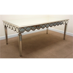  Rectangular mirrored glass dining centre table, moulded top, square tapering supports, W205cm, H78cm, D105cm  