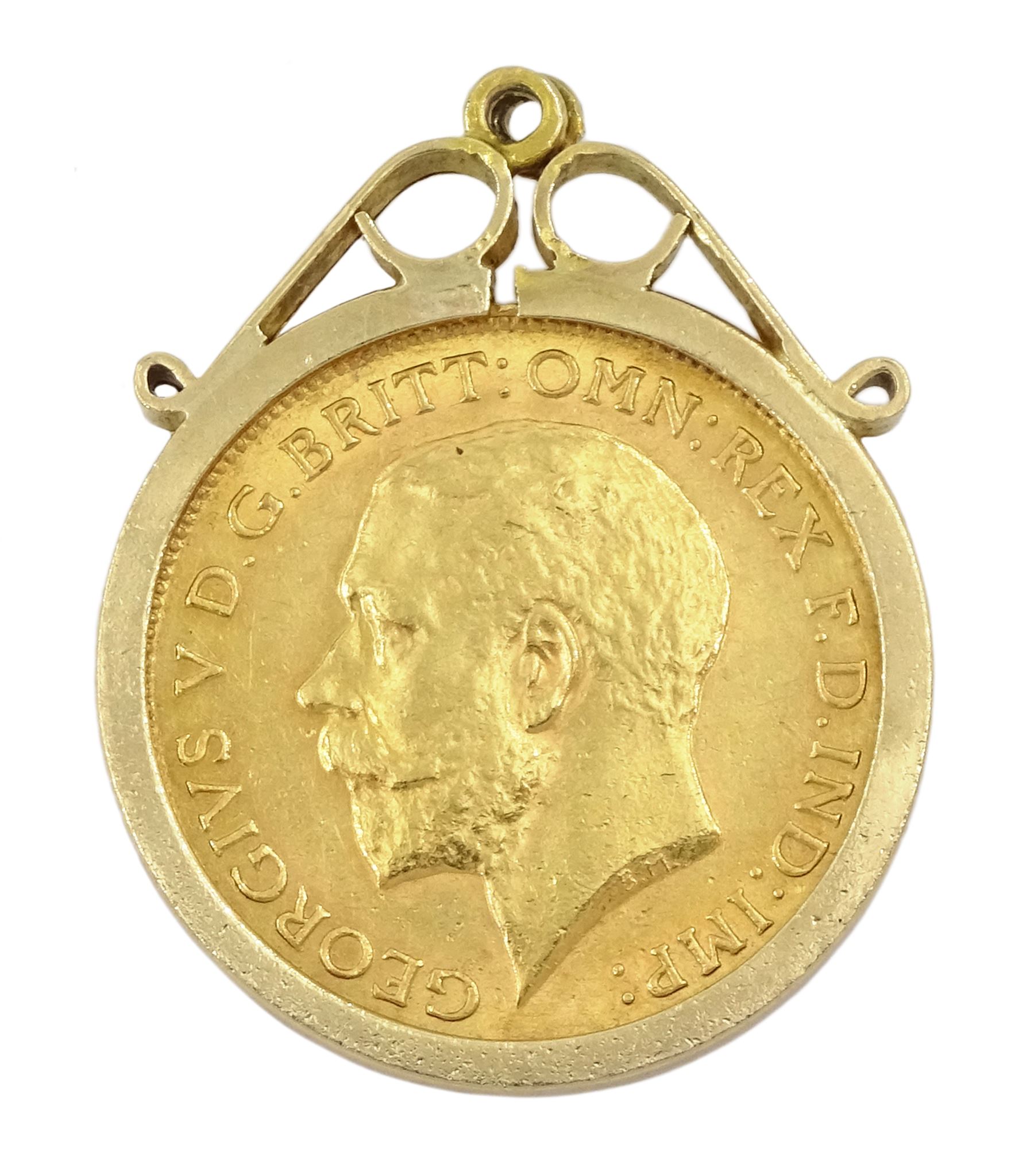 King George V 1925 gold half sovereign coin, South Africa mint, loose mounted in 9ct gold pendant, hallmarked