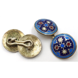  Silver and enamel brooches by Anresen & Scheinpflug Oslo, Kristian M Hestenes Bergen and other makers, silver booches and pair enamel cuff-links   