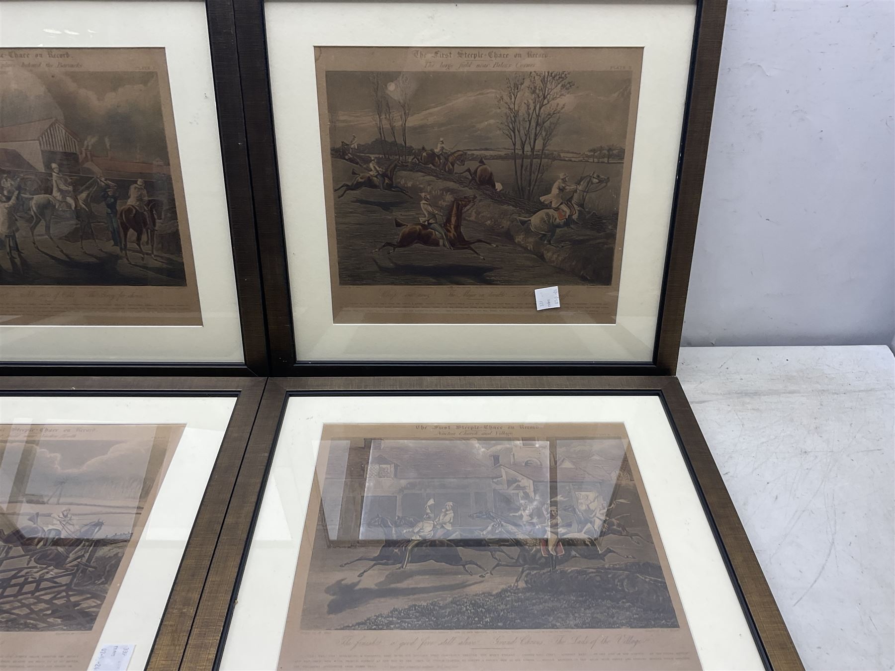 J Harris after Henry Alken: 'The First Steeple-Chase on Record', set four 19th century lithographs, well presented in contemporary frames (4)
