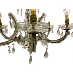 Cut glass and brass six branch chandelier