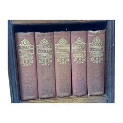 20th century oak barley twist gateleg table (W78cm); early 20th century narrow oak bookcase with Charles Dickens novels (W31cm, H93cm) 