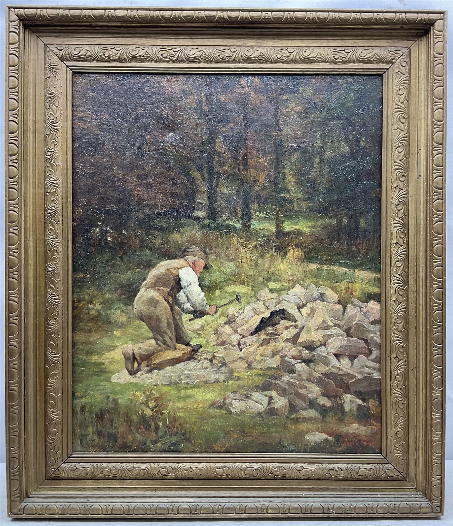 Charles Herbert Thompson (Cornwall 1870-1946): 'Breaking Stones', oil on canvas signed and dated 1913, 60cm x 49cm 
Provenance: private collection, purchased Bonhams Cornwall 1st March 2007 Lot 237