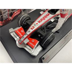 Mattel Hot Wheels 1:18 scale die-cast racing car - Vodaphone McLaren Mercedes; boxed with stand