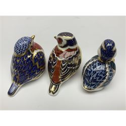 Three Royal Crown Derby paperweights, comprising Chaffinch, with gold stopper, Duckling, with gold stopper and Robin, with silver stopper
