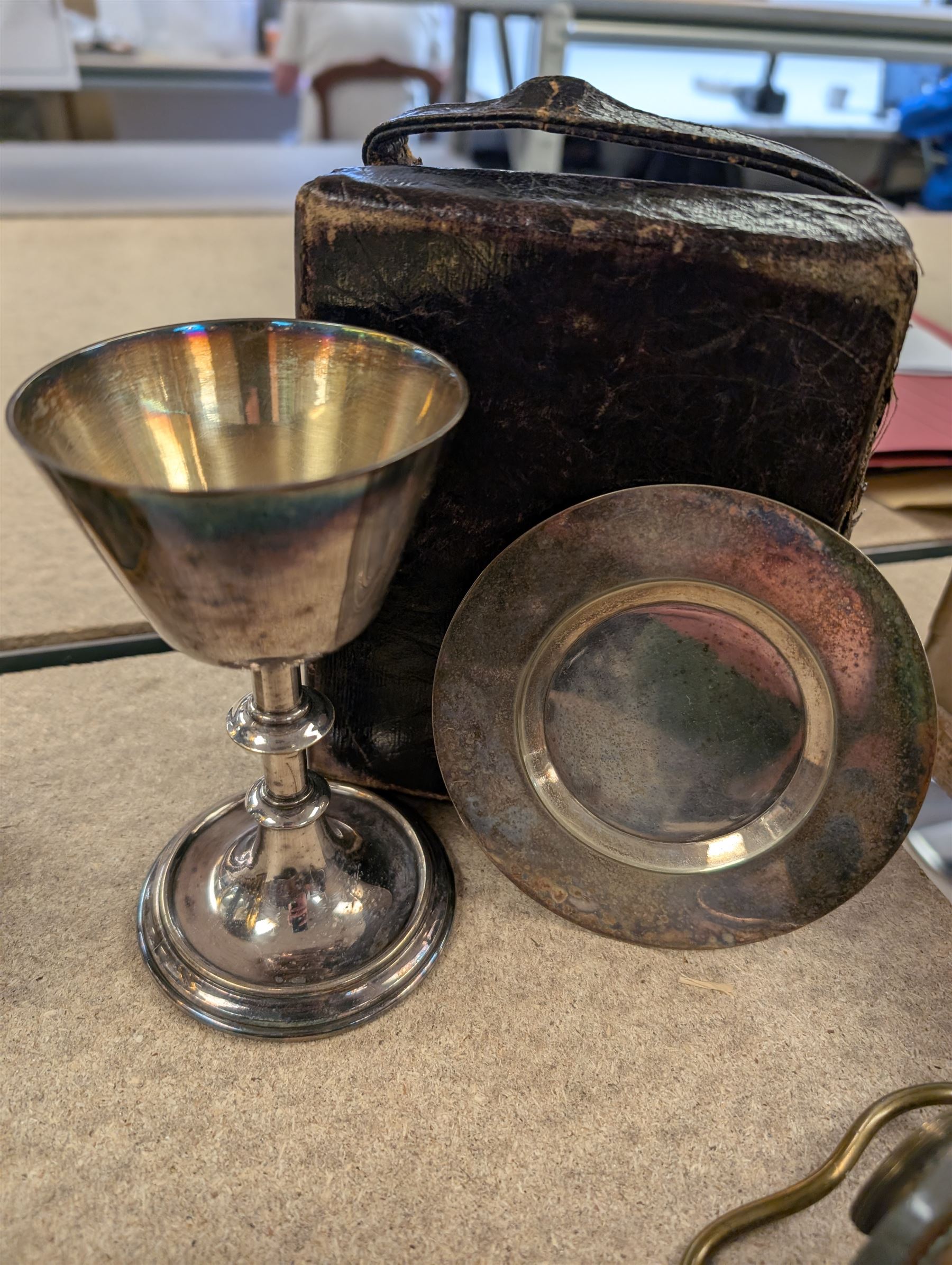 Silver plated communion set by Pratt & Sons London in leather carry ...
