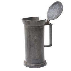 Set of six Continental 19th century graduated pewter lidded measures, each of cylindrical form with touch marks to base, max H22cm 