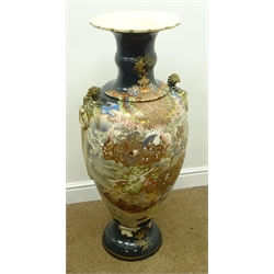  Large Japanese Satsuma two handled floor vase of baluster form with flared rim decorated with figures, H106cm   