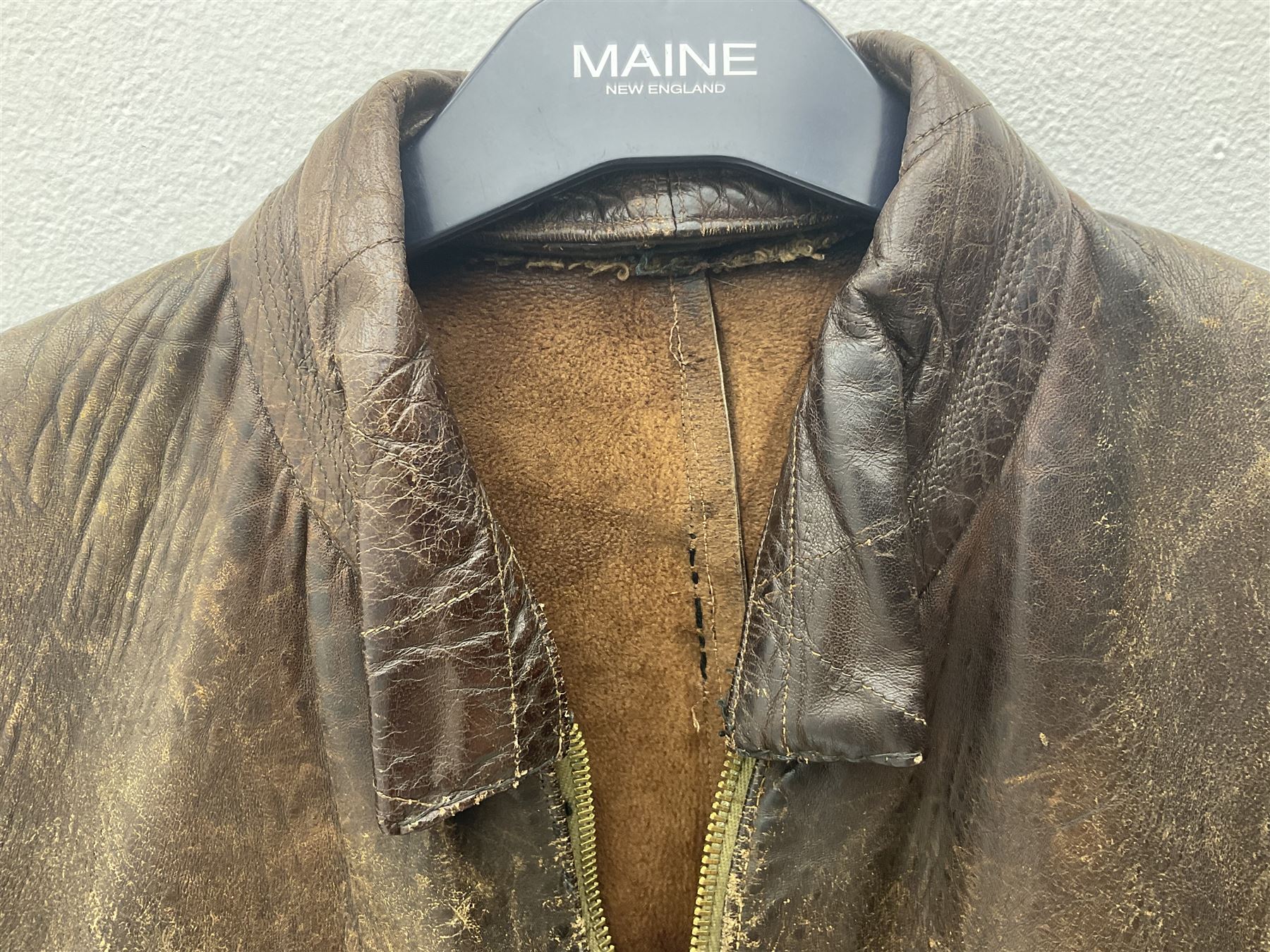 German Luftwaffe Hartmann leather jacket with tartan pocket linings, pocket zip pulls marked 'Eclair Bte.S.G.D.G.'