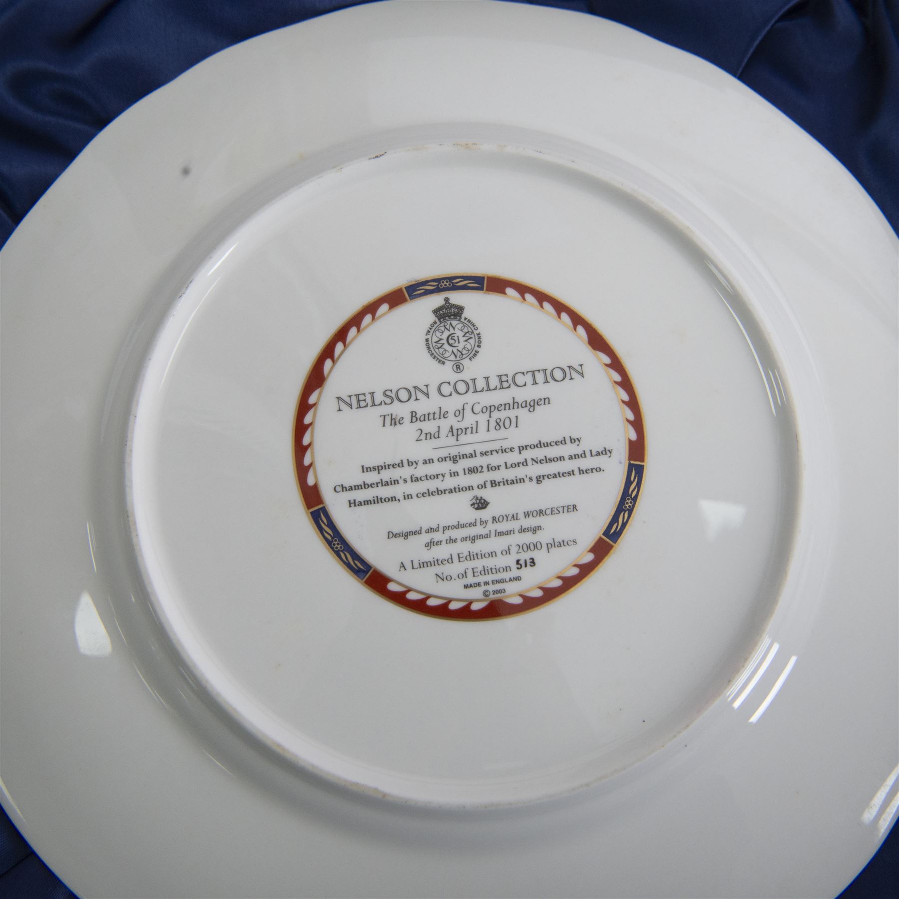 Royal Worcester seven Nelson collection plates, limited edition, comprising two Battle of Cape St Vincent, two Battle of Trafalgar, two Battle of Copenhagen and Battle of the Nile, all with certificates and original boxes 