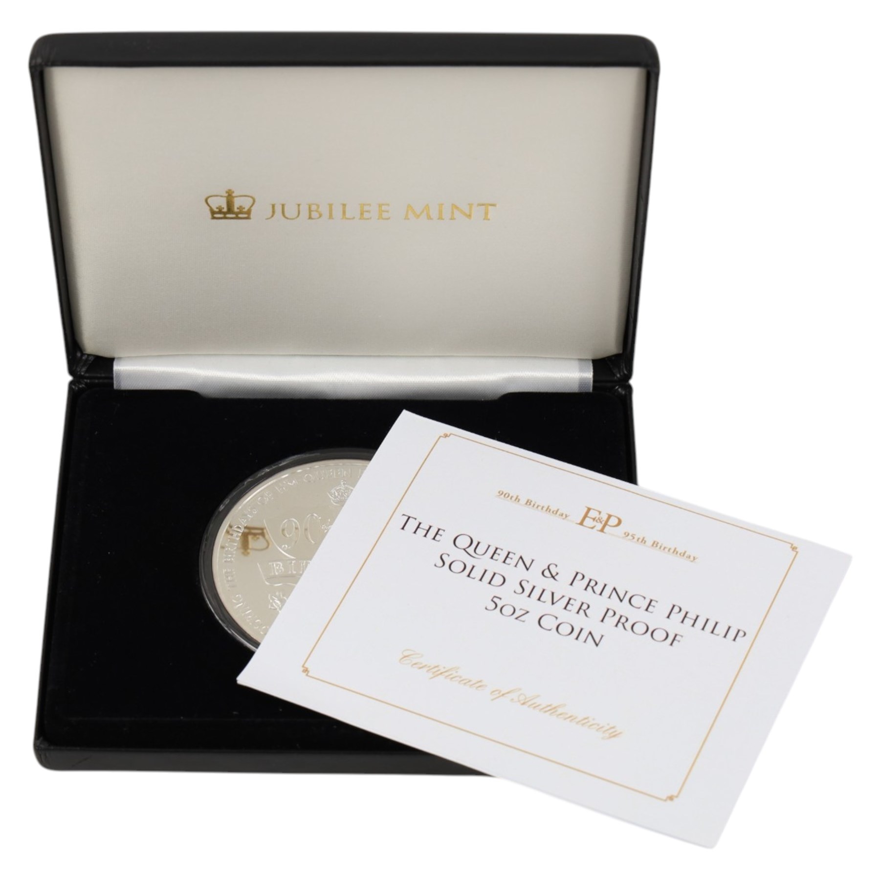 Queen Elizabeth II Tristan da Cunha 2016 'Queen & Prince Philip' five ounce silver proof twenty-five pound coin, issued by the Jubilee Mint, cased with certificate