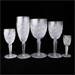 Waterford Crystal drinking glasses for six setting, in Comeragh pattern, including champagne, wine glass, sherry glasses, etc  