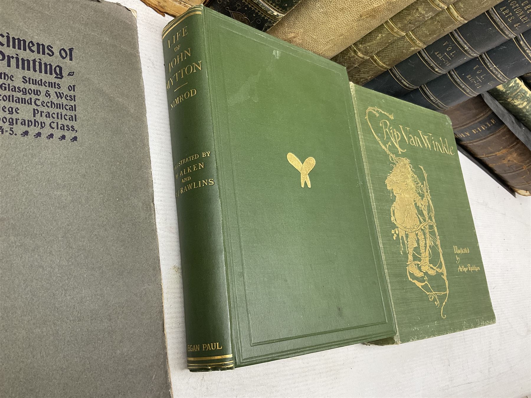 Radcliffe F.P Delme; The Noble Science of fox Hunting, together with Morris Ref F.O; Natural History of British Moths Volume I, Irving Washington, Rip Van Winkel, illustrated by Arthur Rackhan, together with other antique books