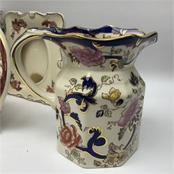 Masons Ironstone in the Mandalay pattern stepped dish, vase, jug , covered jar and two picture frames 