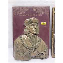 Ricardvs III wall plaque by Elizabeth Sharp for Marcus Replicas and another of medieval knights, largest H25cm, L41cm 