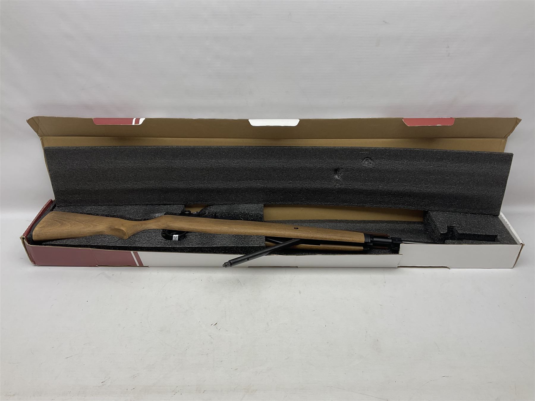 Springfield Armory M1A .22 cal. air rifle with under-lever action and wooden stock; serial no.6300, L116cm overall; in original cardboard box  NB: AGE RESTRICTIONS APPLY TO THE PURCHASE OF AIR WEAPONS.