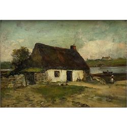 John Blake MacDonald (Scottish 1829-1901): Croft by the River, oil on board signed 24cm x 35cm