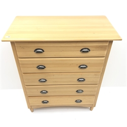  Laura Ashley sycamore chest, five drawers, turned supports, W100cm, H122cm, D50cm  