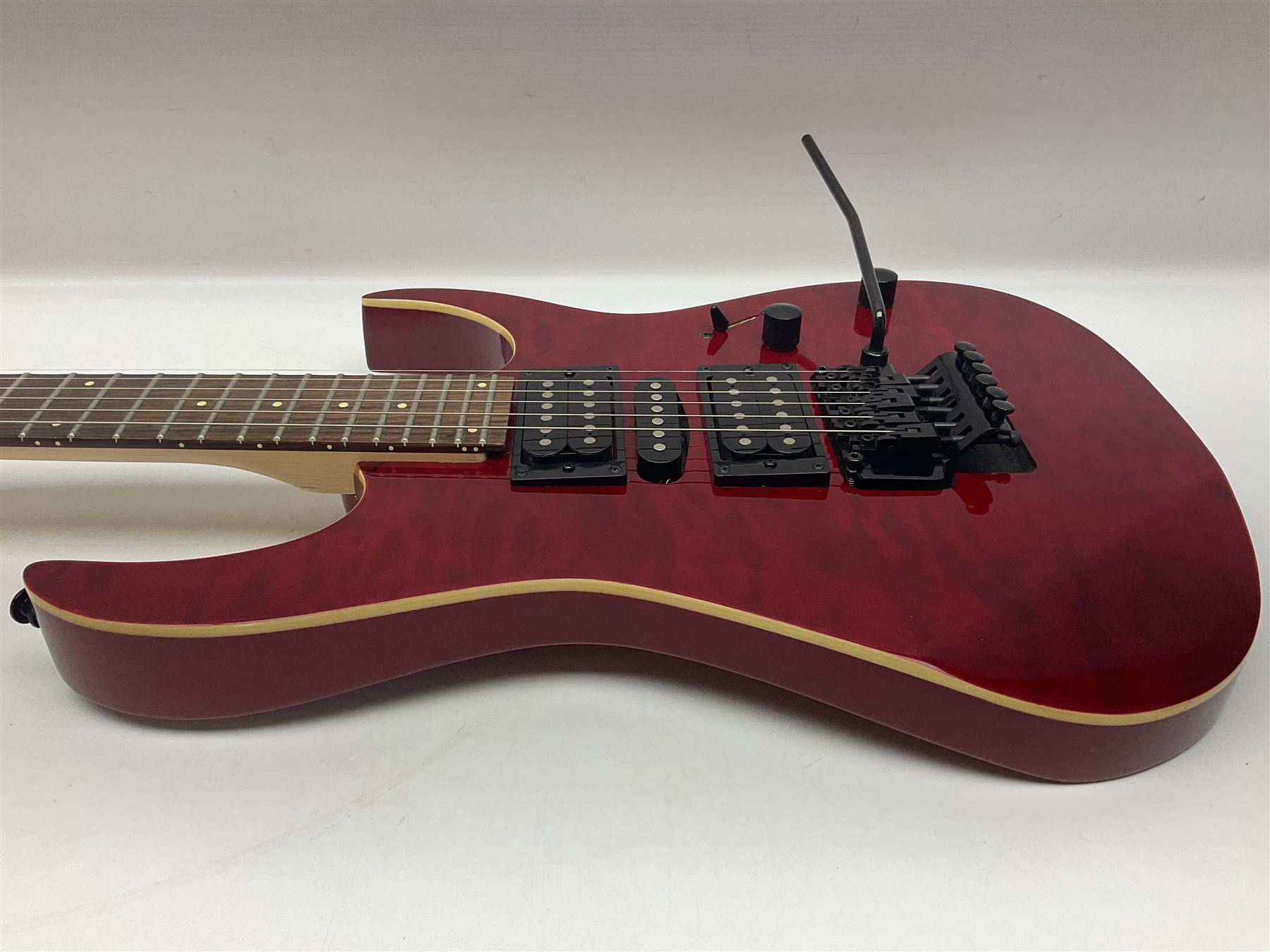 Maverick HSH rock guitar with Floyd Rose tremolo, L100cm overall; in soft carrying case.