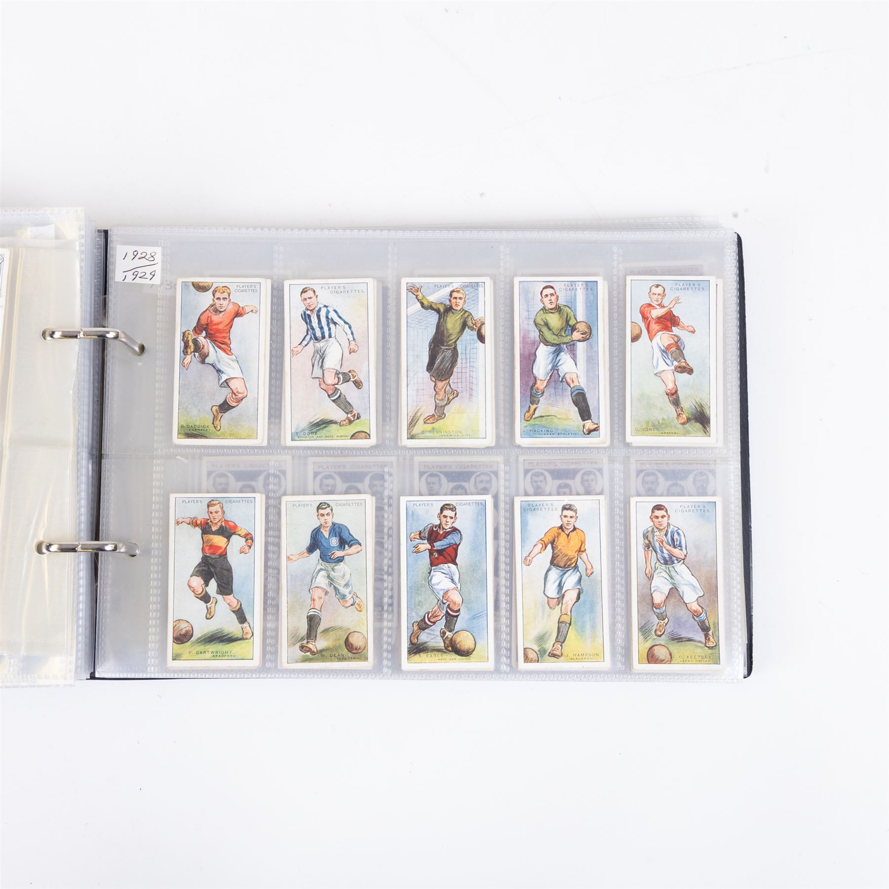 Collection of Edwardian and later Football related trading and cigarette cards, including forty-nine of fifty 1906 Ogden's Football Club Colours, 1922 PALS Footall series, ninety of one hundred 1925 Gallaher Famous Footballers, complete set of forty-four 1926 Ogden's Captains of Association Football Clubs and Colours, complete set of fifty 1927 Players Football Caricatures by MAC,  complete set of fifty 1927 Players Football Caricatures by RIP,  complete set of fifty 1930 Players Association Cup Winners, complete set of 50 1933 Ogdens AFC Nicknames etc, housed in brown cigarette card album