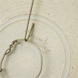 Mick Arnup (British 1925-2008): stoneware wall charger, decorated in mottled glaze with abstract decoration, incised signature to base, D45cm