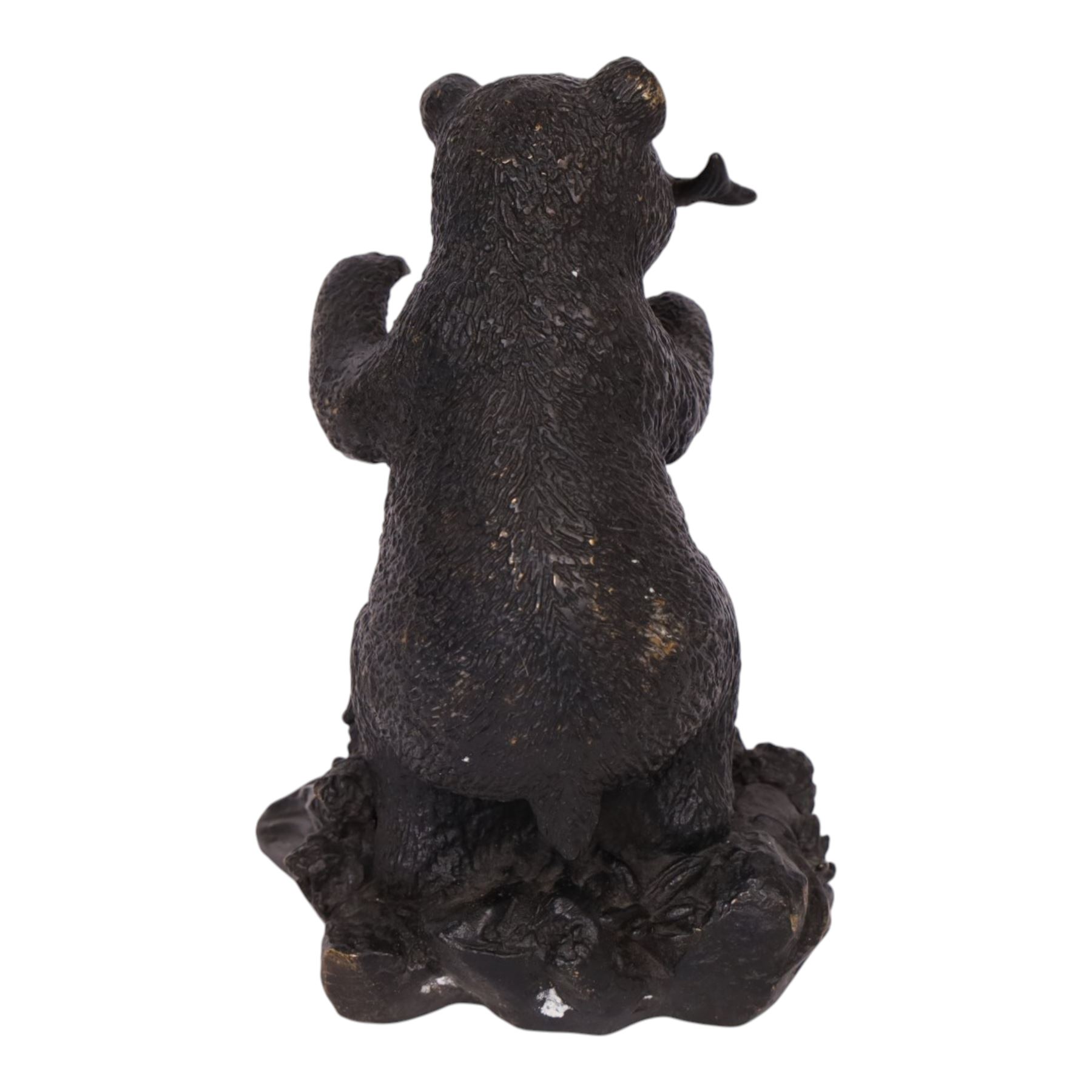 Bronze bear, upon a naturalistic base, with a fish in mouth, H17cm