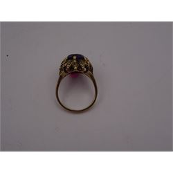 9ct gold amethyst ring, with textured and pierced gallery, hallmarked 
