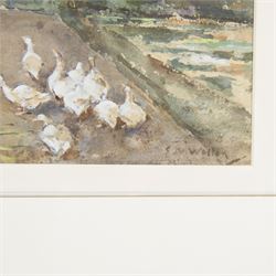 Edward Arthur Walton (Scottish 1860-1922): Girl Feeding the Ducks, watercolour heightened with white signed 20cm x 27cm 