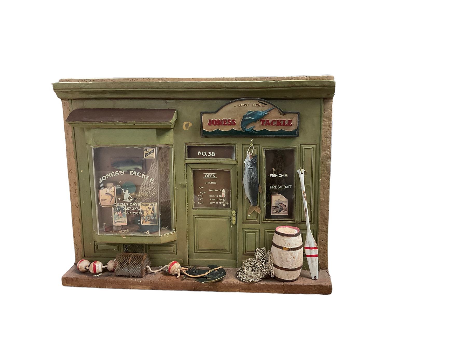 3D wall-hanging model of Jonse's Tackle fishing shop, H36cm 
