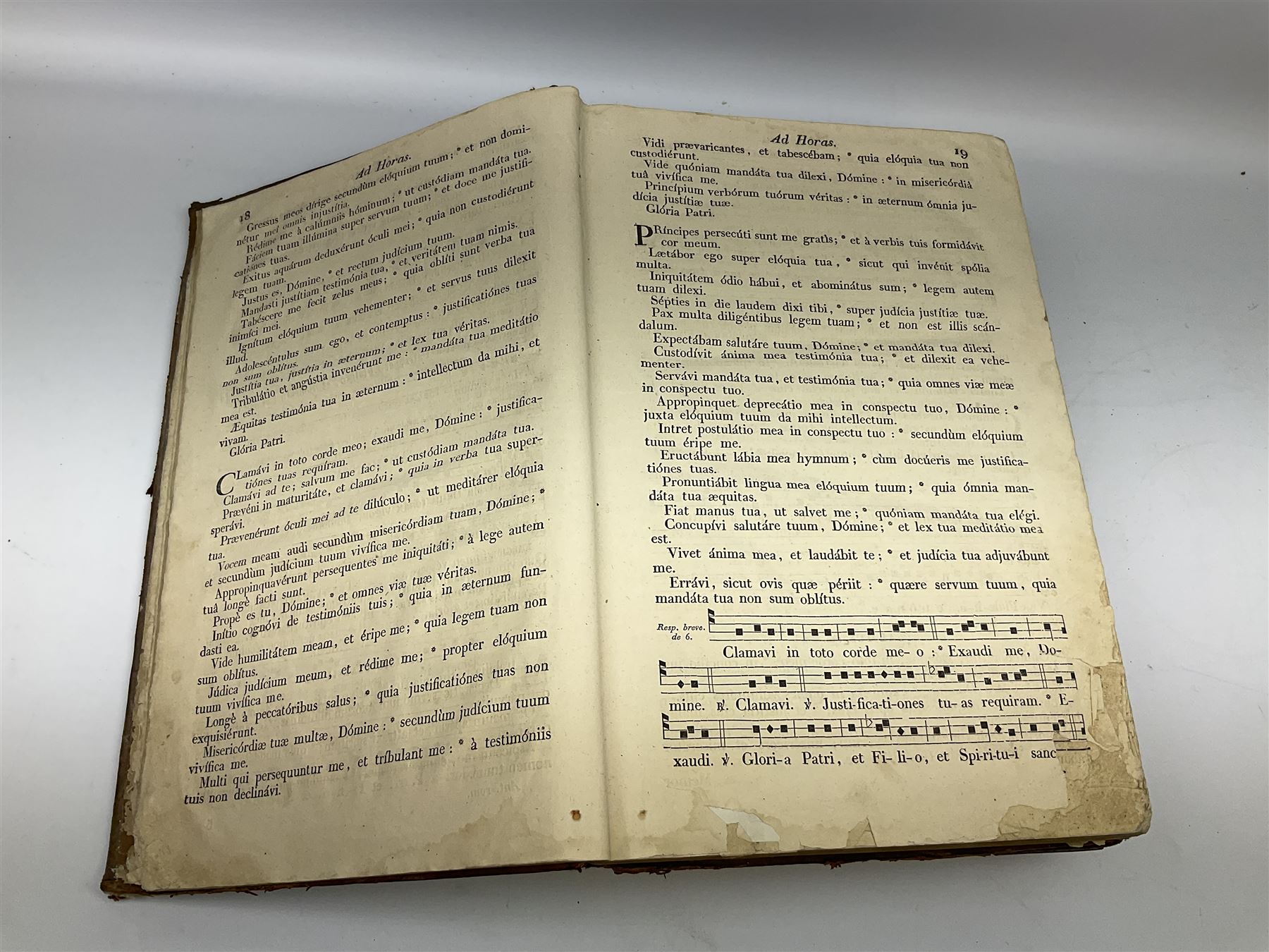 Six 19th century leather bound books of music comprising Graduale Juxta Missale Romanum and Antiphonarium Romanum. Both 1828 Divione; Graduel Romain and Psautier Romain. Both 1859 Digne/Paris; Graduel Romain. 1872 Marseille; and Missale Romanum. 1853 Mechliniae (6)