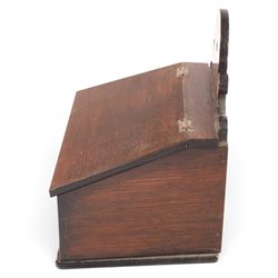 19th oak candle box, of rectangular form with hinged lid, the front with inlaid heart decoration, H25cm  