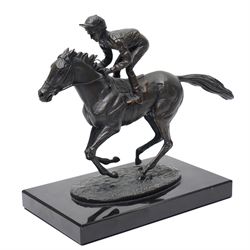 David Cornell (British 1935-): 'Champion Finish', cast bronze equestrian figure of Lester Piggott riding Nijinsky, dated 1985, H19cm