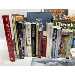 Thirty modern books of military interest including The Wartime Scrapbook 1939-1945; D-Day by Stephen Badsey; The D-Day Experience by Richard Holmes; Desert Rats by John Parker; A Most Secret Squadron by Des Curtis; Flying Colours - The Epic Story of Douglas Bader by Laddie Lucas etc; and quantity of DVDs of war and military interest