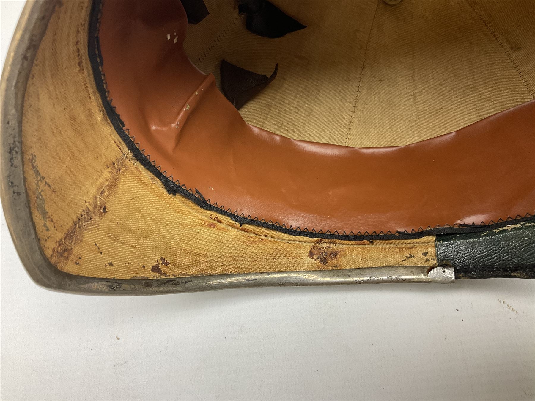 Victorian British Army South Lancashire Regiment 1st Volunteer Battalion other ranks blue cloth home service helmet with helmet plate, spike and chinstrap