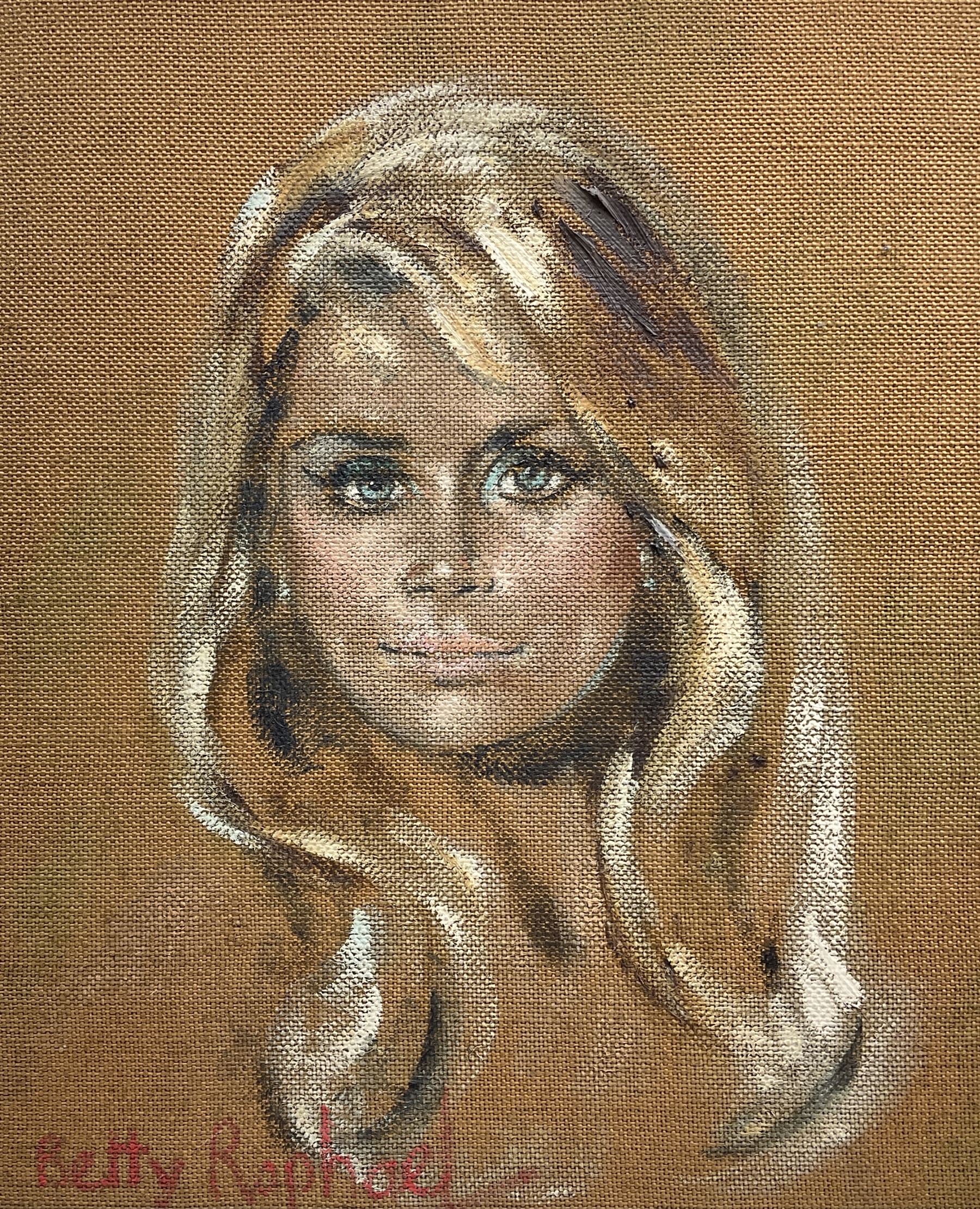Betty Raphael (British 20th century): Portrait of a 60s Female, set three oils on hessian canvas signed 50cm x 39cm (3)