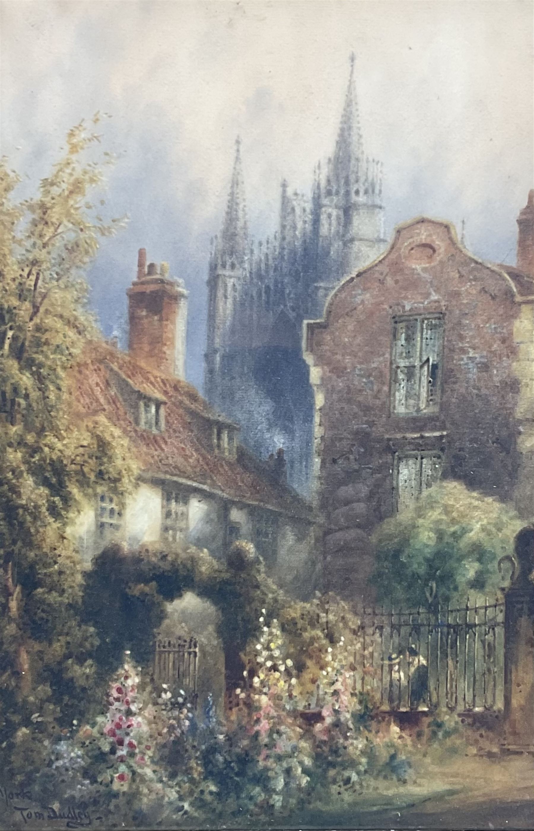 Thomas 'Tom' Dudley (British 1857-1935): The East Side of York Minster, watercolour signed, labelled verso 45cm x 30cm