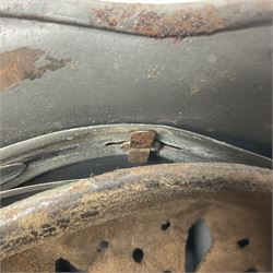 WW2 German Infantry M40 steel helmet with tropical finish and traces of single decal; with chin strap and leather liner marked 57 twice in red; back apron stamped 11 38