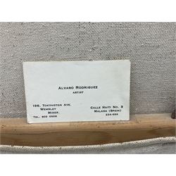 Alvaro Rodriguez (Spanish Contemporary): Aerial View of the Thames at London, impasto oil on canvas signed, artist's address card verso 76cm x 46cm