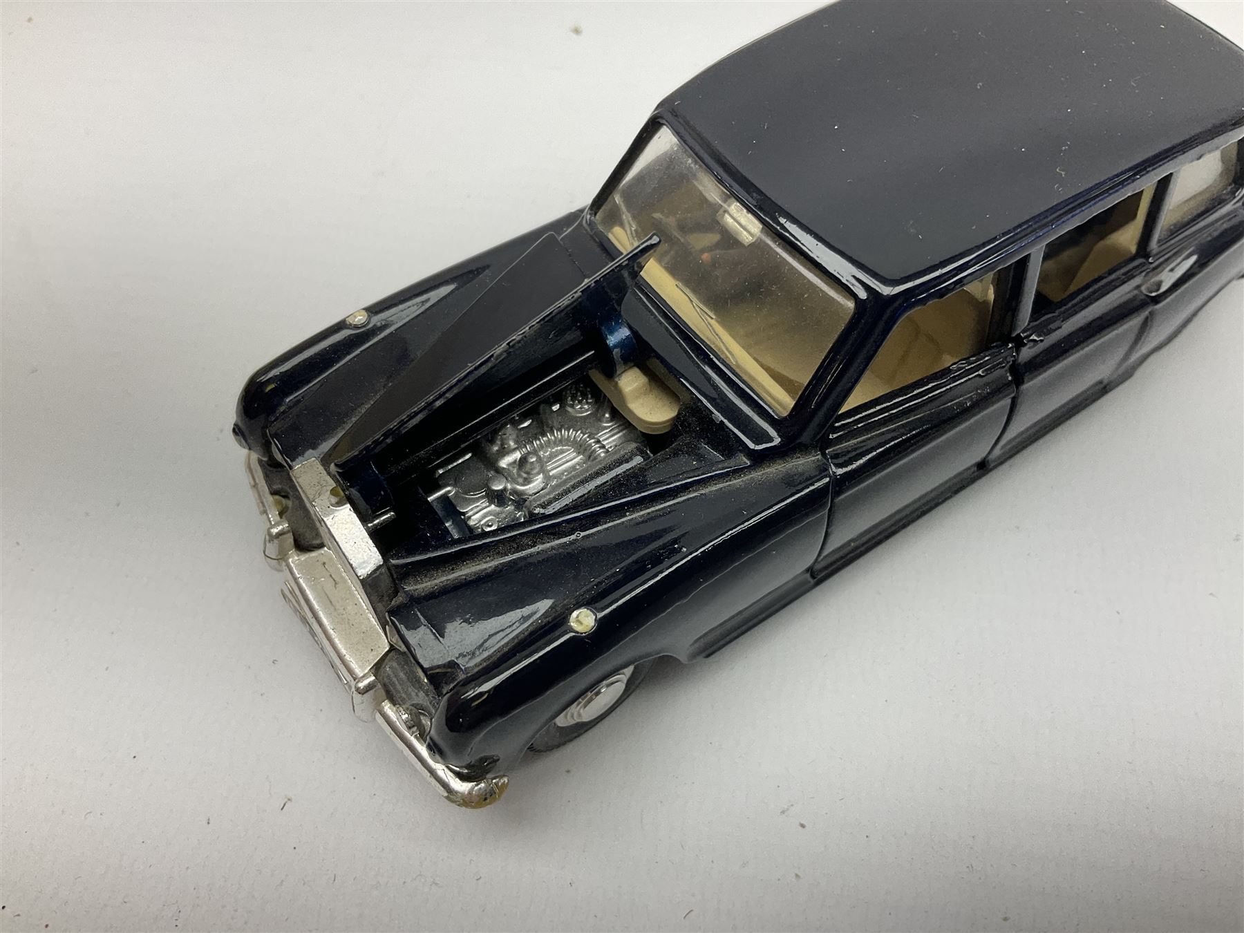 Dinky - Mercedes Benz Racing Car RN 36, No.237; Motorway Police Car No.269; Austin Mini-Moke No.342; Beechcraft S 35 Bonanza Aircraft with two pieces of luggage No.710; all boxed: and Rolls Royce Phantom V Limousine No.152; box base only with no cover (5)